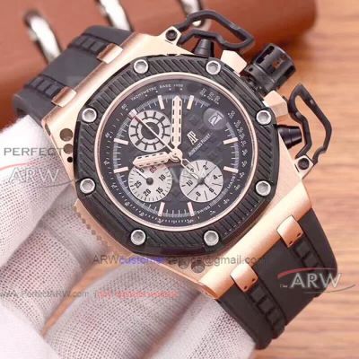 Perfect Replica Audemars Piguet Royal Oak Offshore Survivor 45mm watches Rose Gold Chronograph Dial